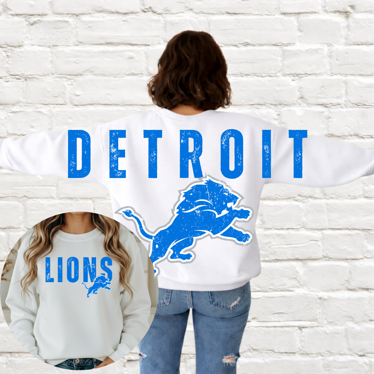 Detroit Football - Big Across The Back Crewneck Grunge Block Lettering