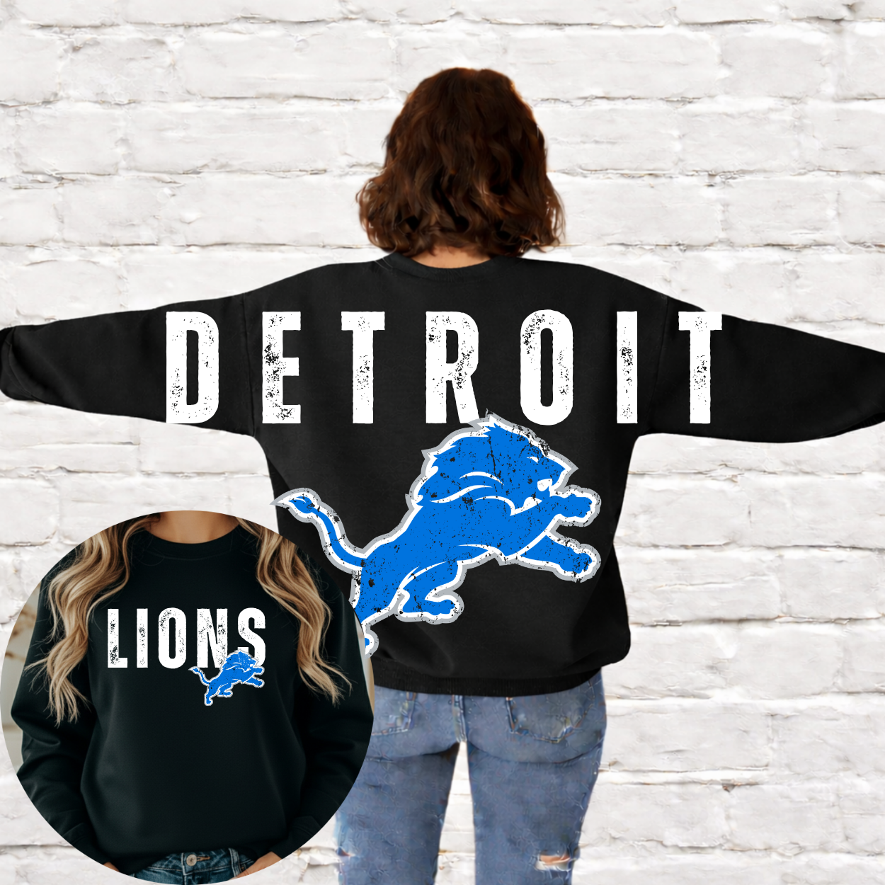 Detroit Football - Big Across The Back Crewneck Grunge Block Lettering