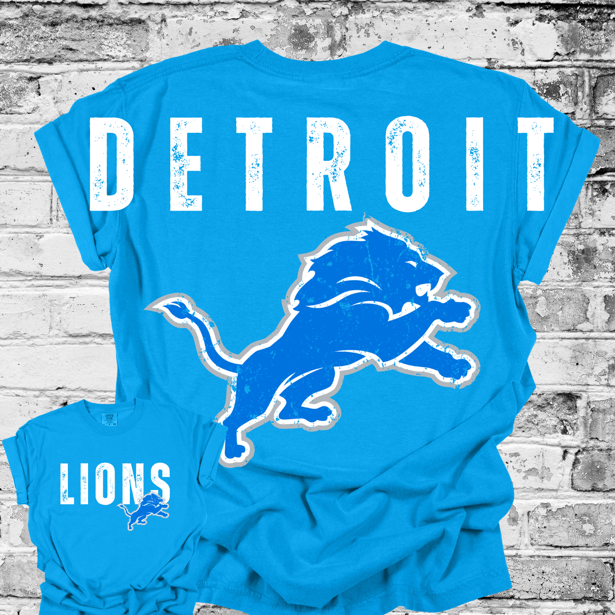 Detroit Football - Big Across The Back Grunge Block Lettering Comfort Colors Tee (Adult)