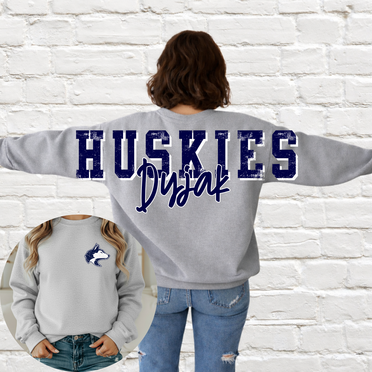 Hemlock Huskies - Big Across The Back Crewneck ATHLETIC GRAY (Youth & Adult)