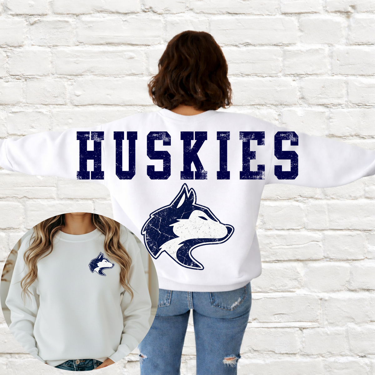 Hemlock Huskies - Big Across The Back Crewneck WHITE (Youth & Adult)