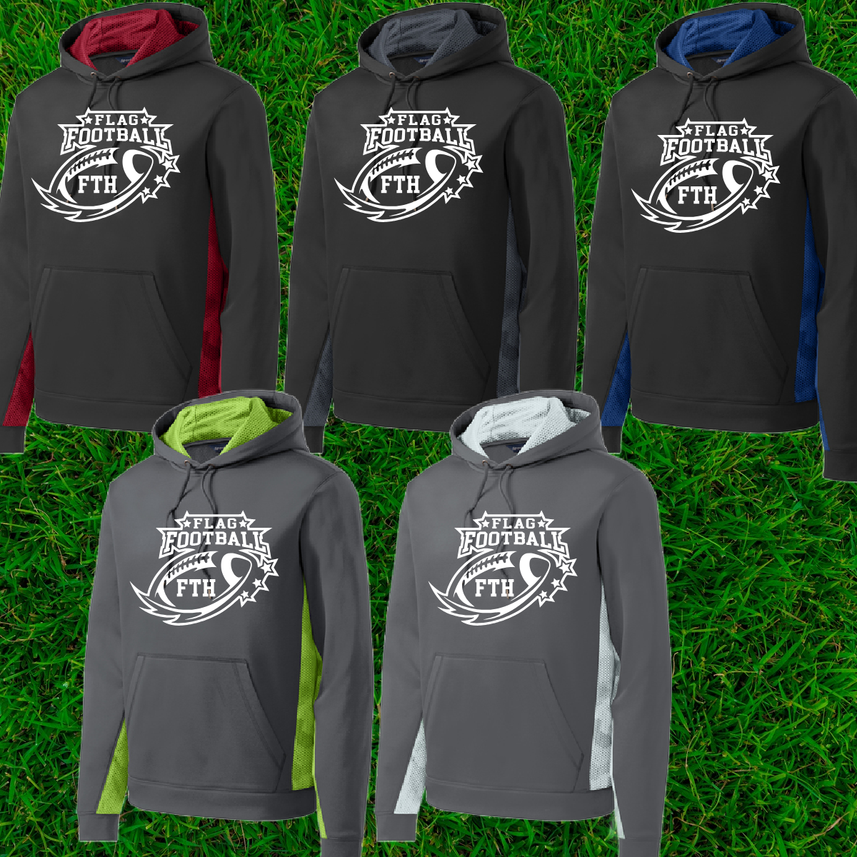 FTH Football - Logo Dri Fit Hoodie/Hex Camo Accent (Youth & Adult) - MADE TO ORDER/TWO WEEKS