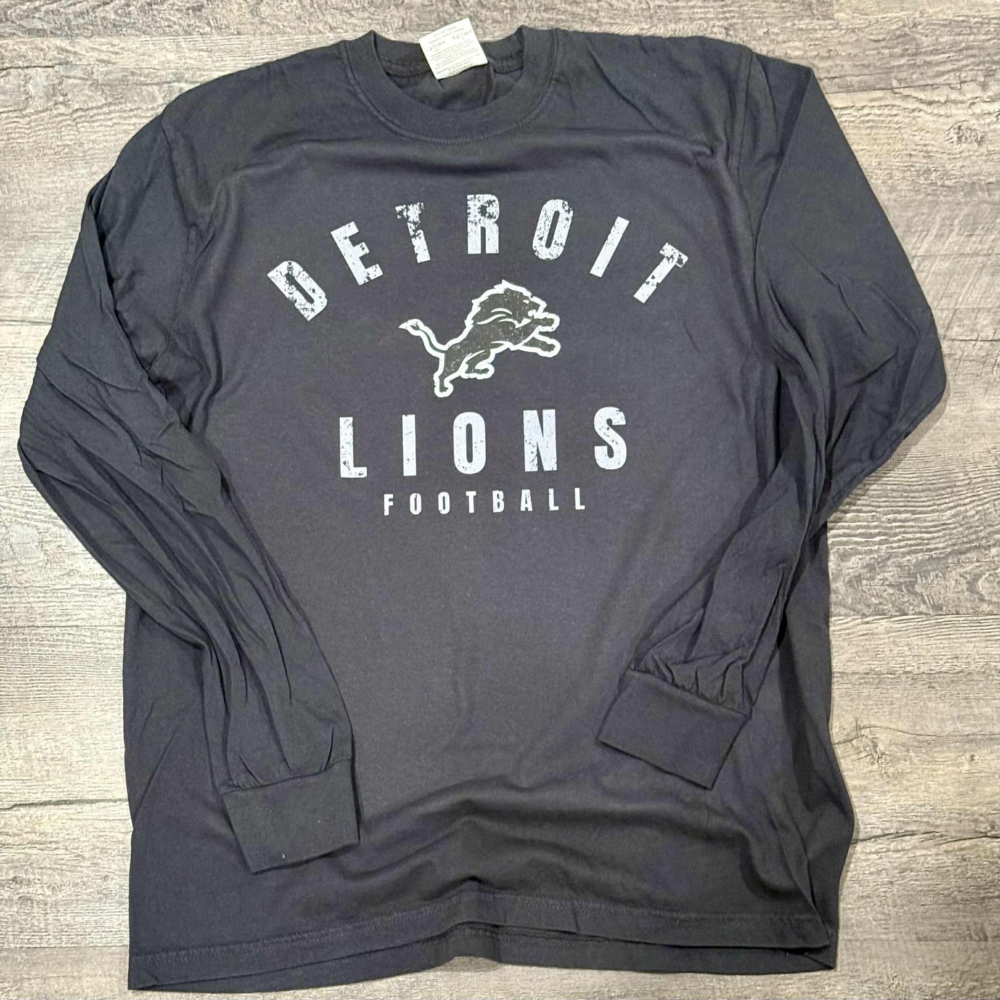 Ready To Ship - Detroit Football Simple Distressed Blackout Long Sleeve CC Tee