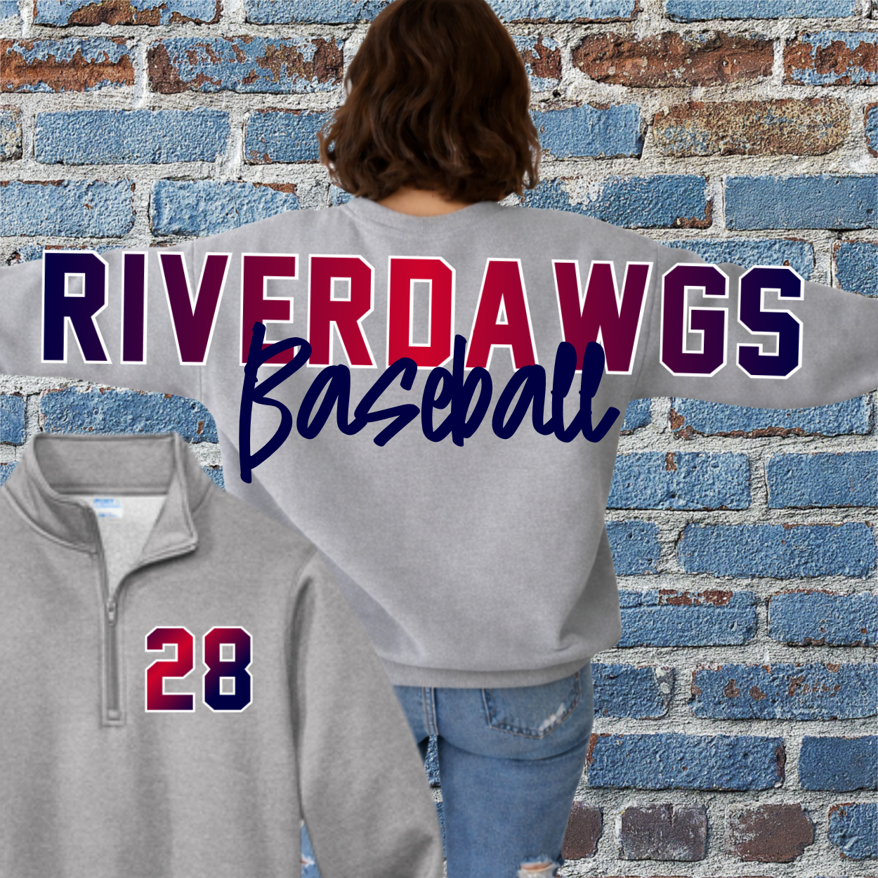Saginaw Bay Riverdawgs - Big Across The Back QUARTER ZIP Ombre Lettering