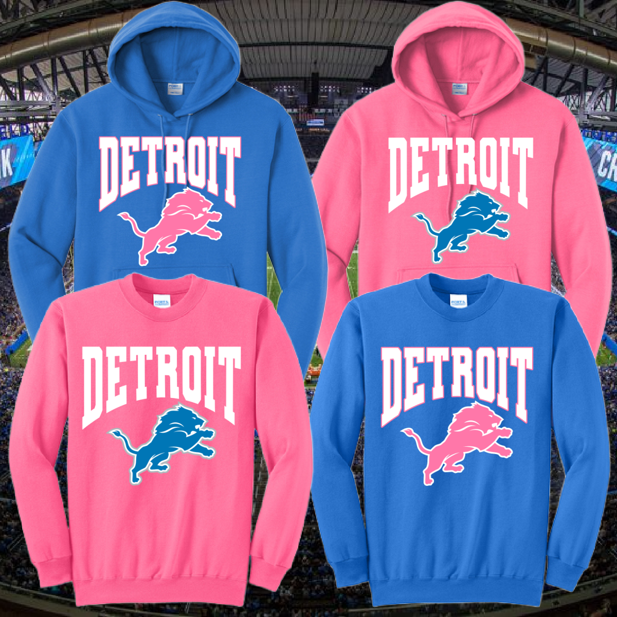 Lions DETROIT Sweatshirt Fun Colors Adult