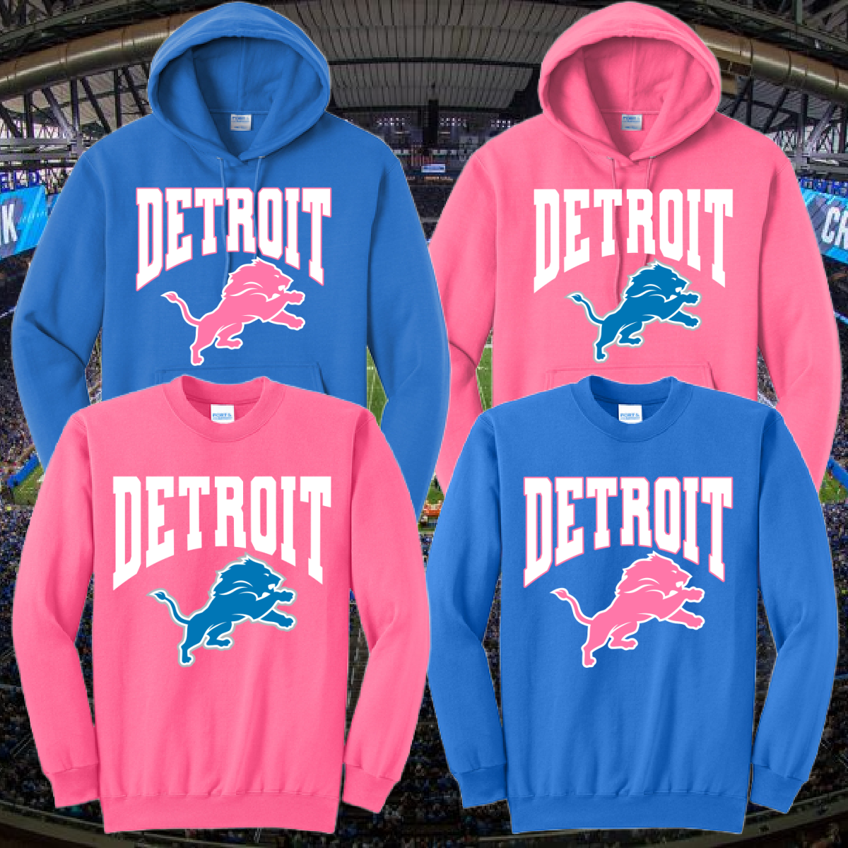 Detroit Football Pink Warped - Basic Sweatshirt (Adult)
