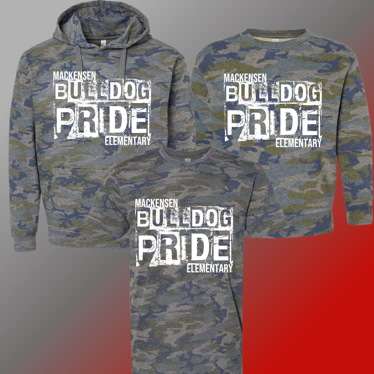 Mackensen Bulldogs - Camouflage Distressed Block Tee & Sweatshirt - MADE TO ORDER/TWO WEEKS