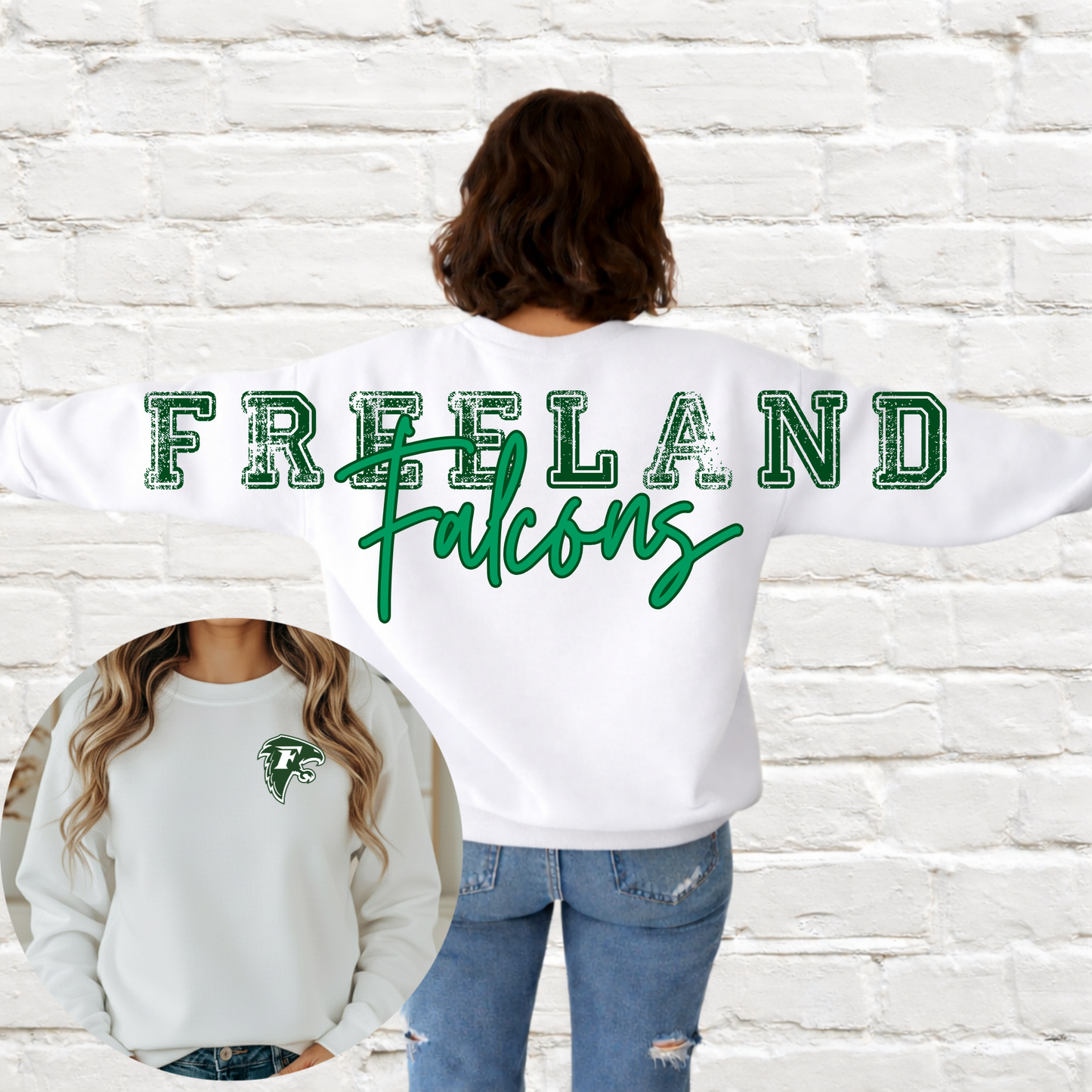 Freeland Falcons - Big Across The Back Crewneck (White)