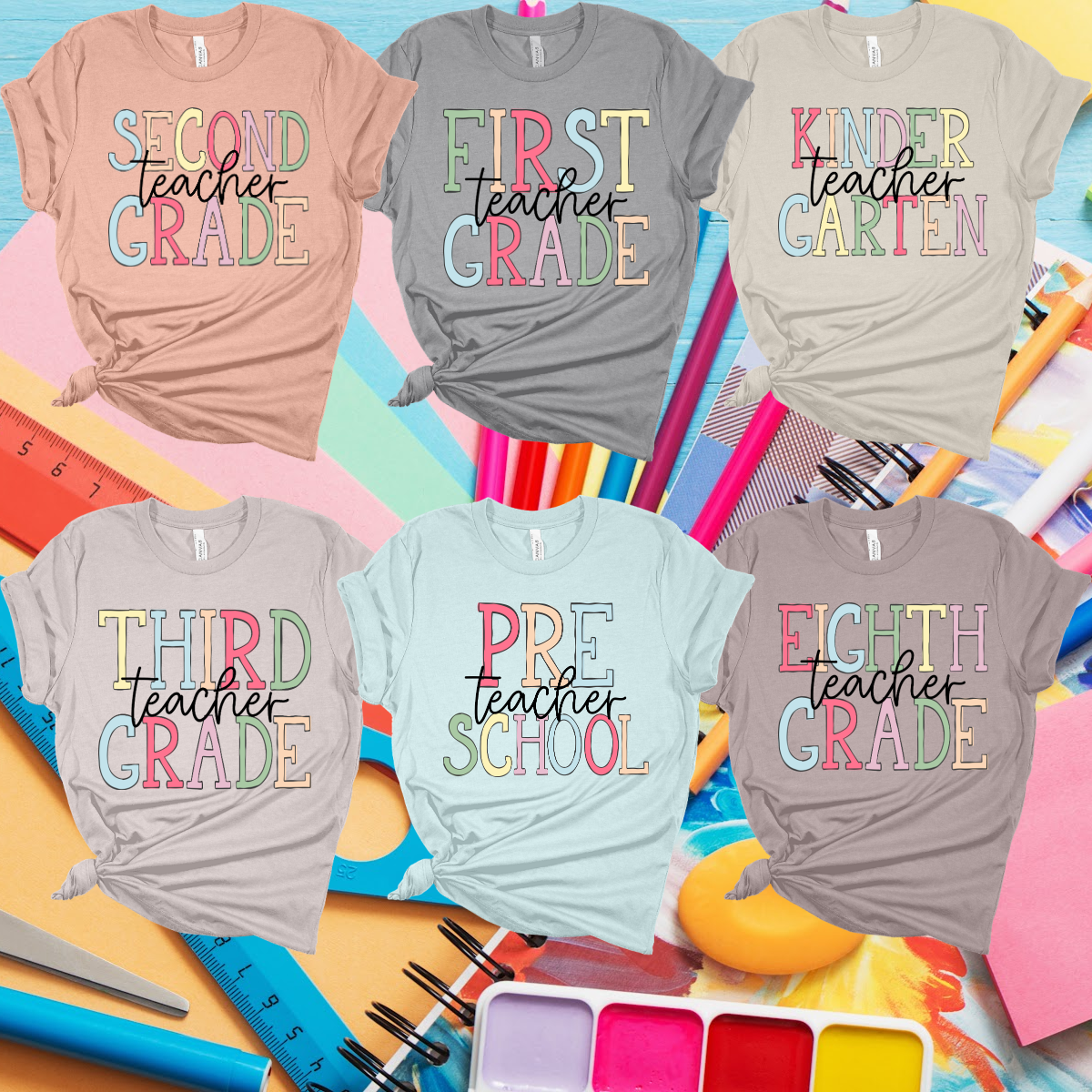 Colorful Back To School Teacher - Grade Level Tees - MADE TO ORDER/TWO WEEKS