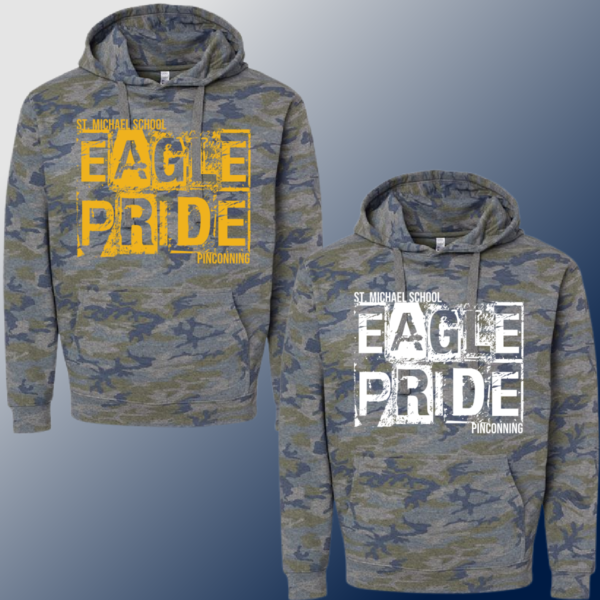 St. Michael Eagles - Camouflage Distressed Block Sweatshirt (Youth & Adult) - MADE TO ORDER/TWO WEEKS