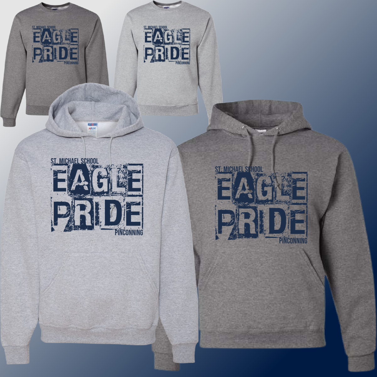 St. Michael Eagles - Gray Distressed Block Basic Sweatshirt (Youth & Adult) - MADE TO ORDER/TWO WEEKS