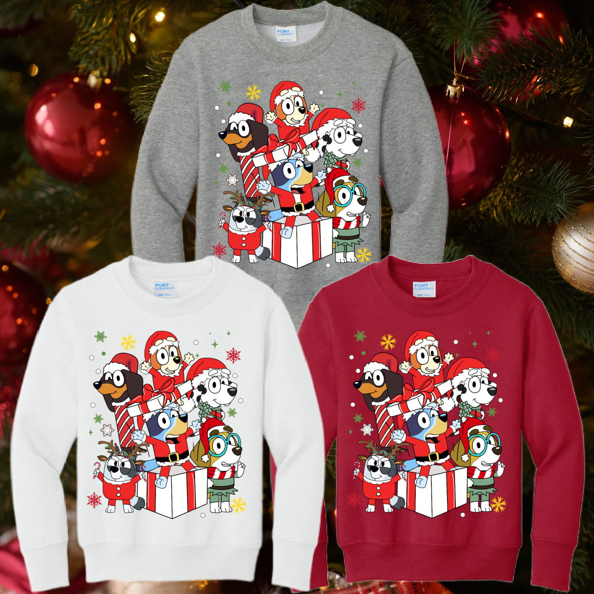 🐻 Fat Bear Friday - B!uey Christmas Crewneck - Youth