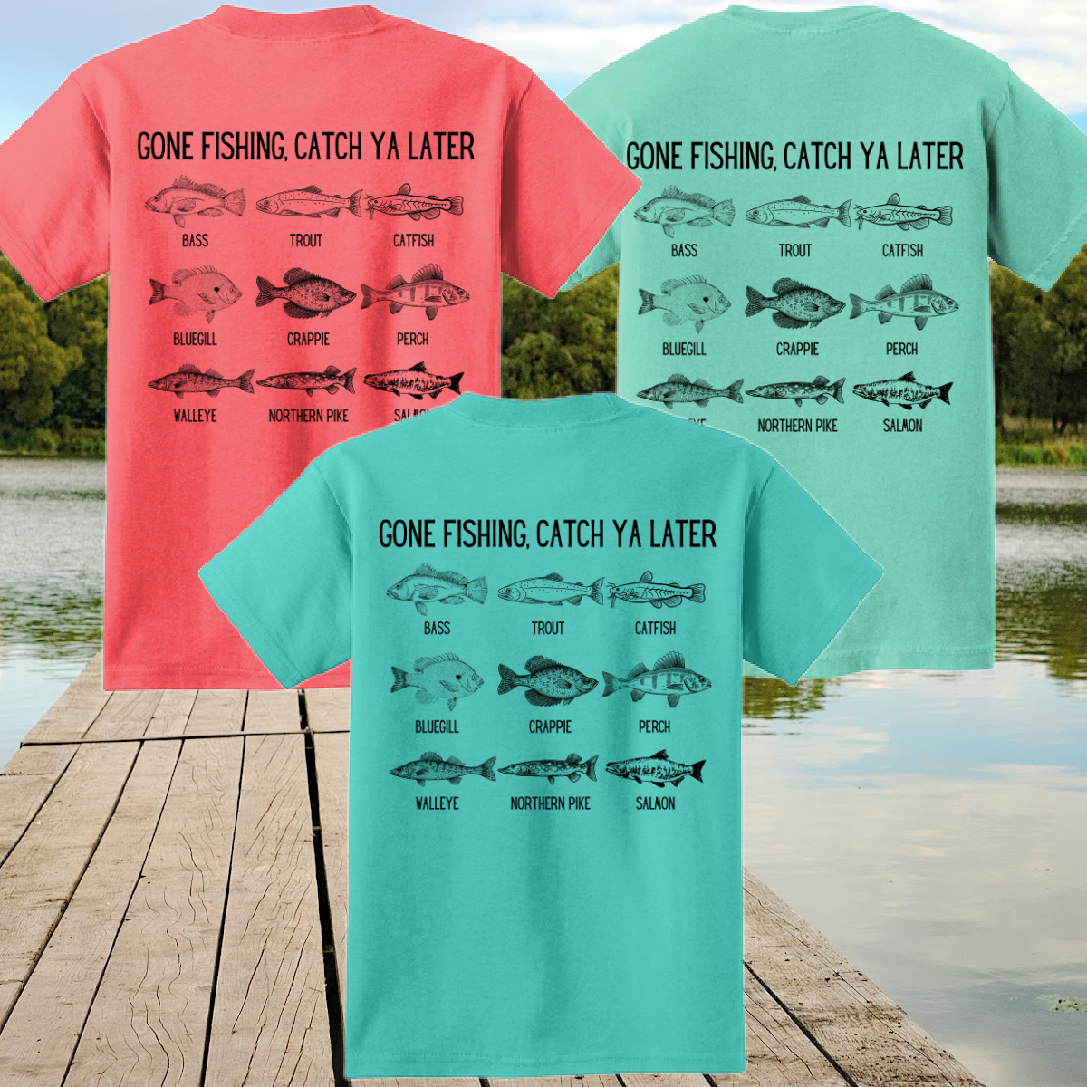 Great Lakes Boys - Gone Fishing Catch Ya Later Collage Beach Wash Tee (Youth & Adult)