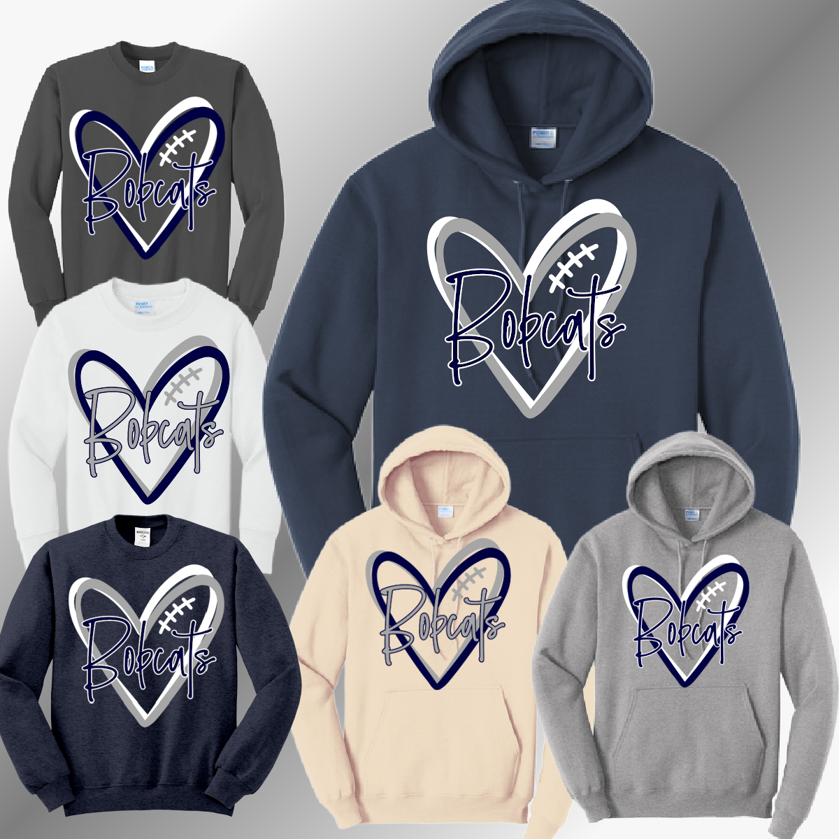 Bobcat Football - Heart Basic Sweatshirt (Adult)
