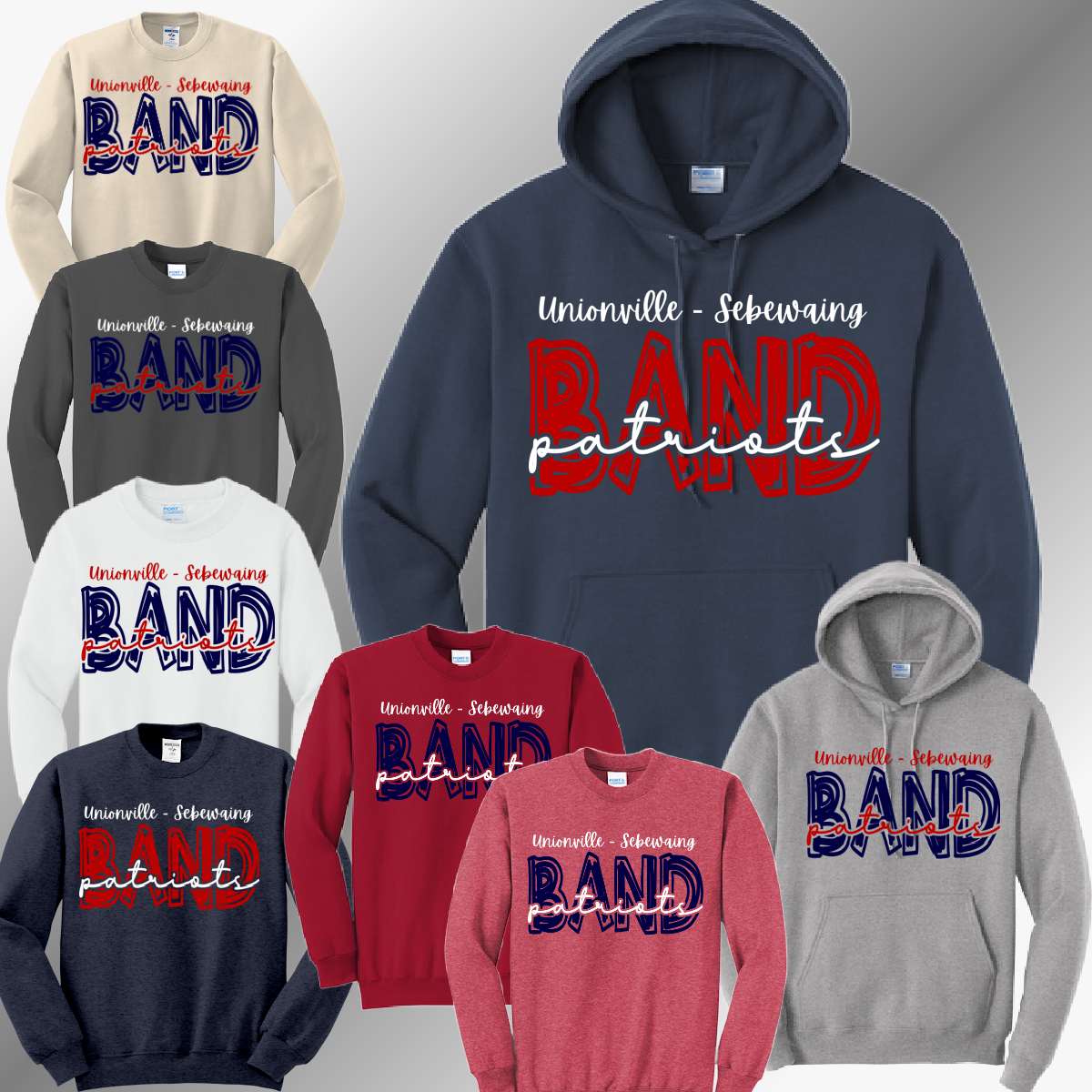 Unionville Sebewaing USA Patriots - Fun Font Band Basic Sweatshirt (Adult)