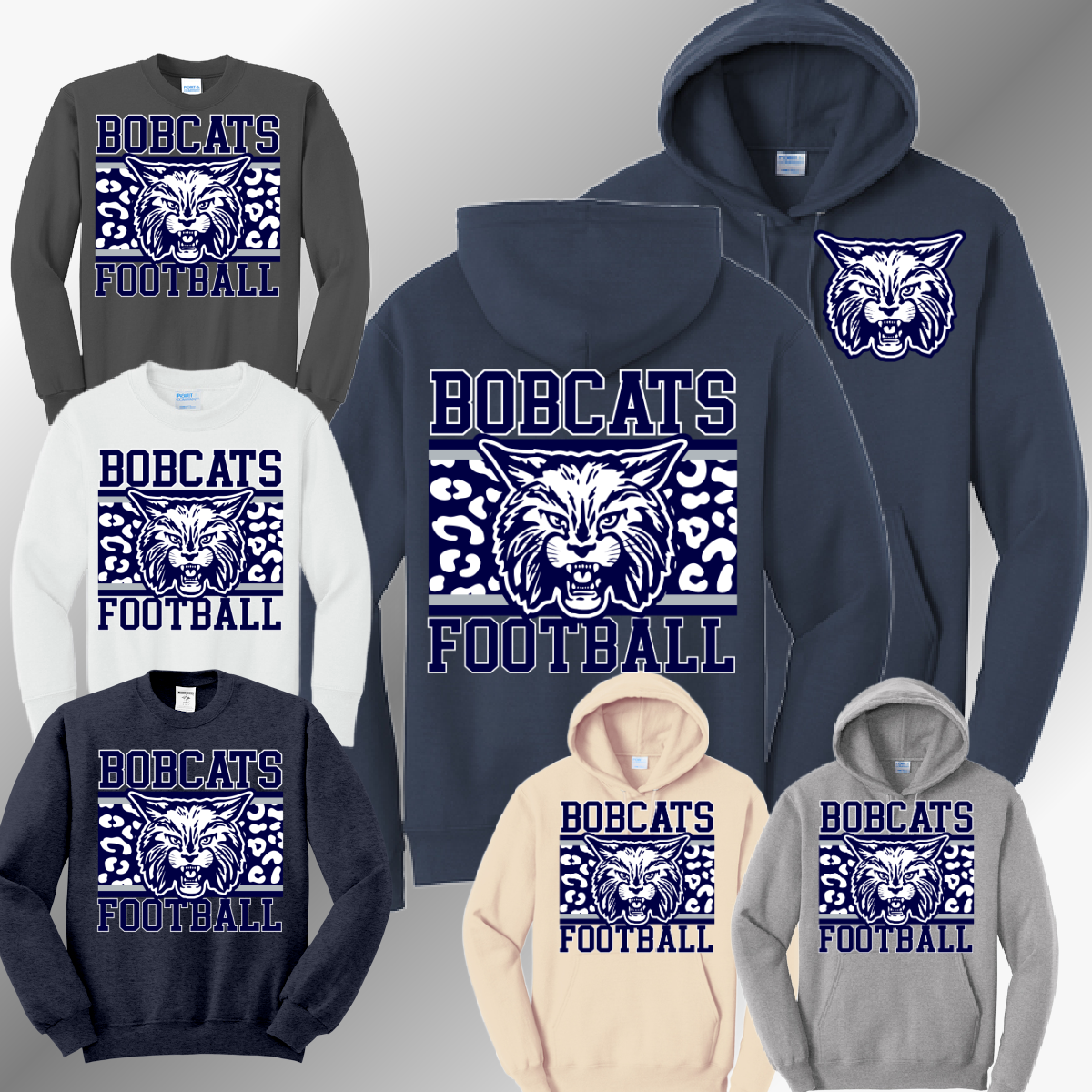 Bobcat Football - Leopard Background Basic Sweatshirt (Adult)