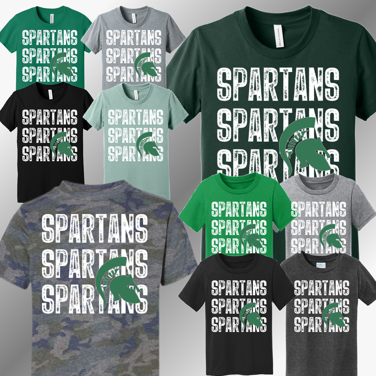 Pinconning Spartans - Distressed Stacked Mascot Tee (Youth)