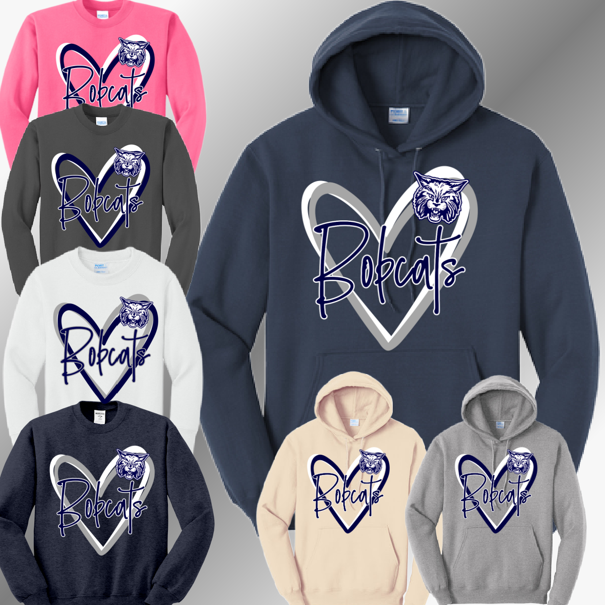 Bangor Bobcats - Doodle Heart Mascot Basic Sweatshirt (Adult)