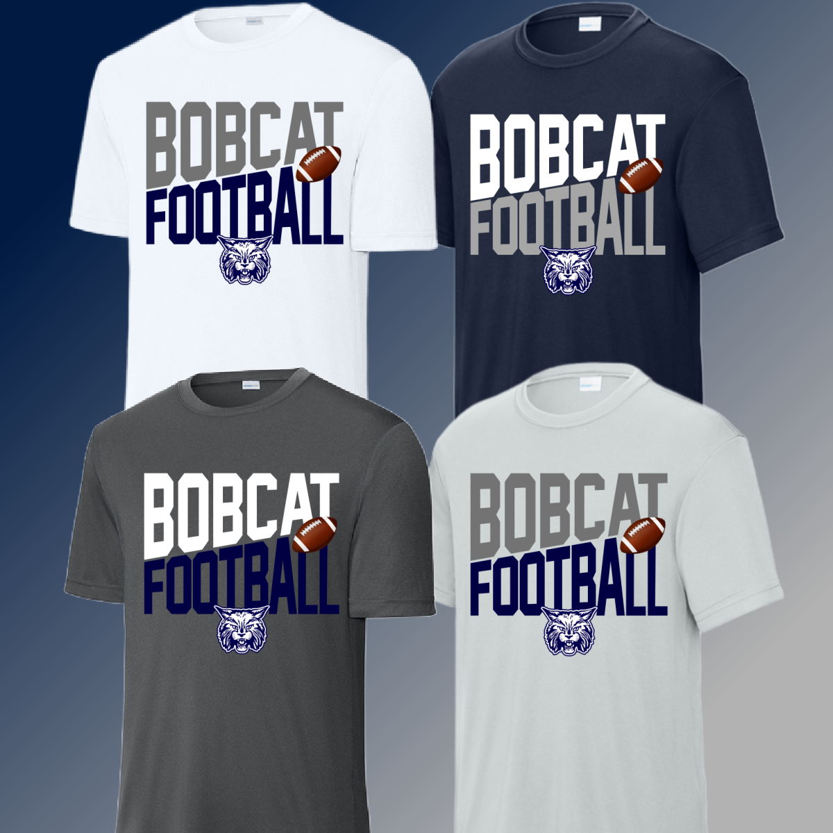 Bobcat Football - Angled Logo Dri Fit Tee (Adult)