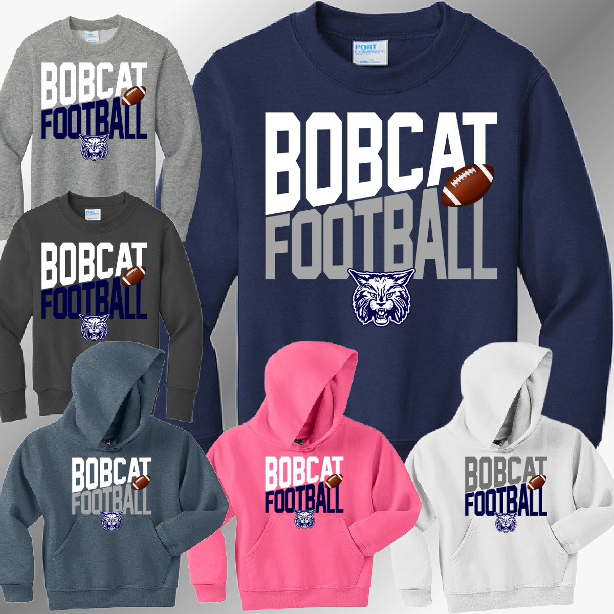 Bobcat Football - Angled Logo Basic Sweatshirt (Youth)