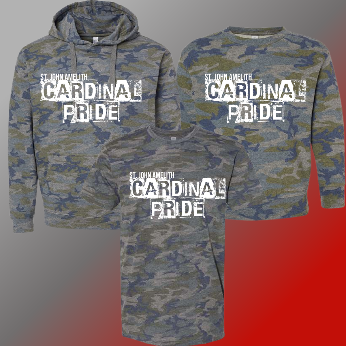 St. John Cardinals - Camouflage Distressed Block Tee & Sweatshirt