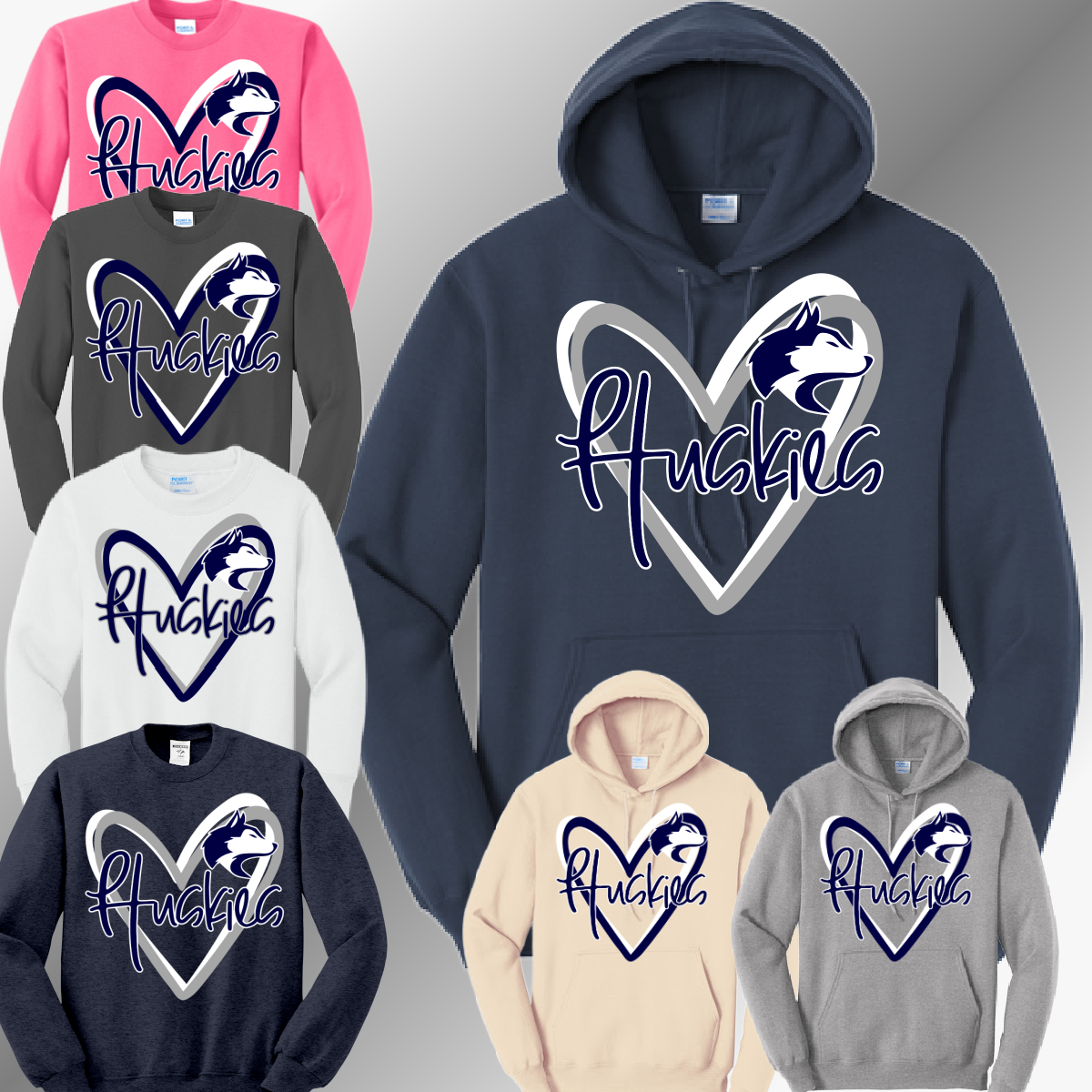 Hemlock Huskies - Mascot Doodle Heart Basic Sweatshirt (Adult)