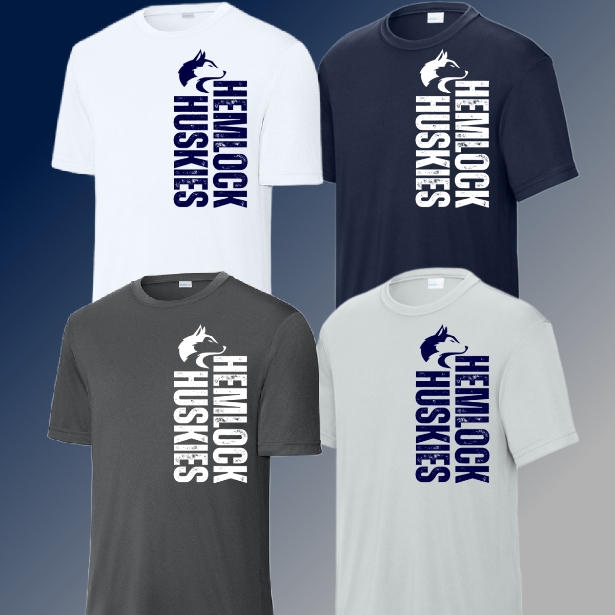 Hemlock Huskies - Mascot Vertical Wording Dri Fit Tee (Adult)