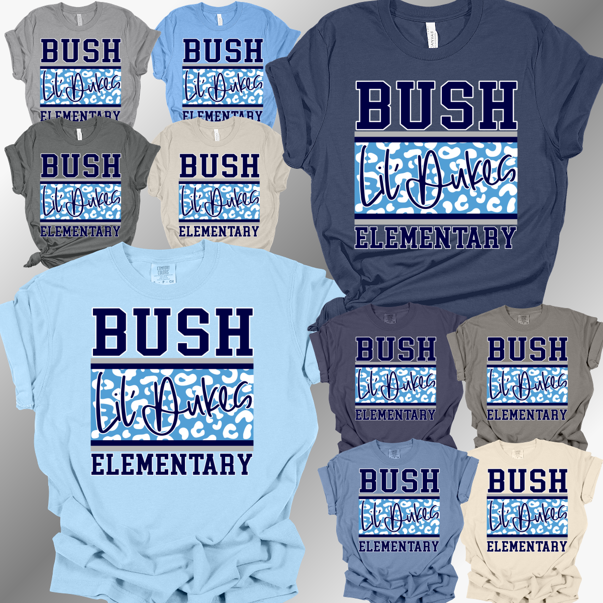 Bush Elementary Dukes - LIL' DUKES Leopard Background Tee (Adult)