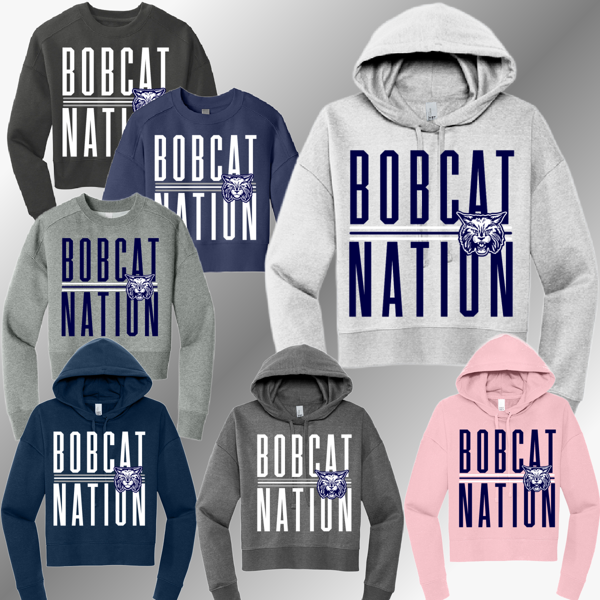 Bangor Bobcats - Bobcat Nation Tall Font Cropped Sweatshirt (Adult)