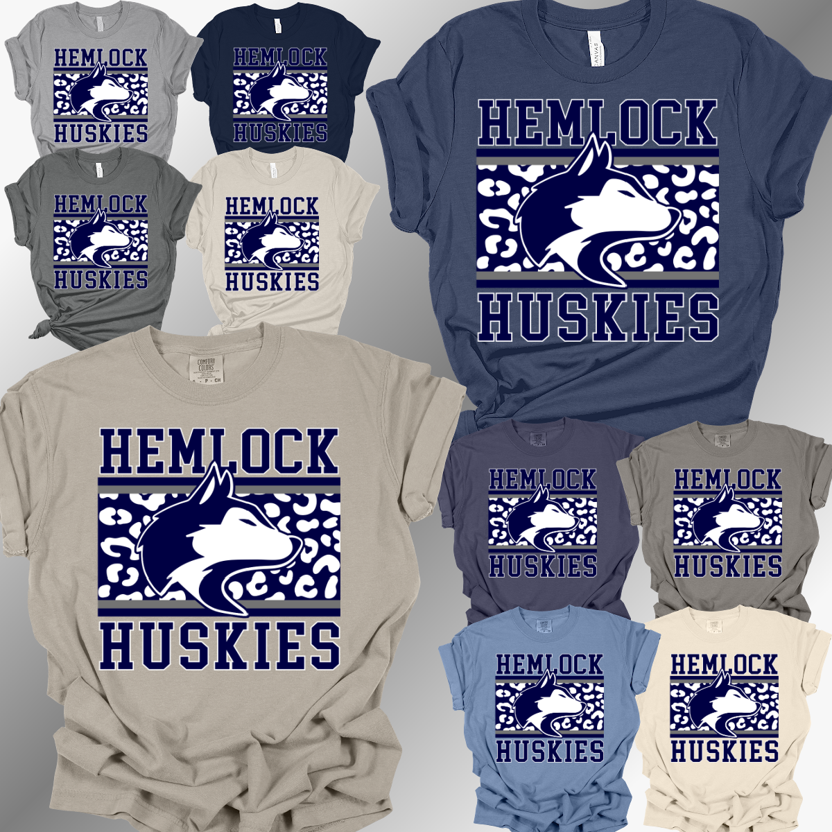 Hemlock Huskies - Leopard Background Tee (Adult)