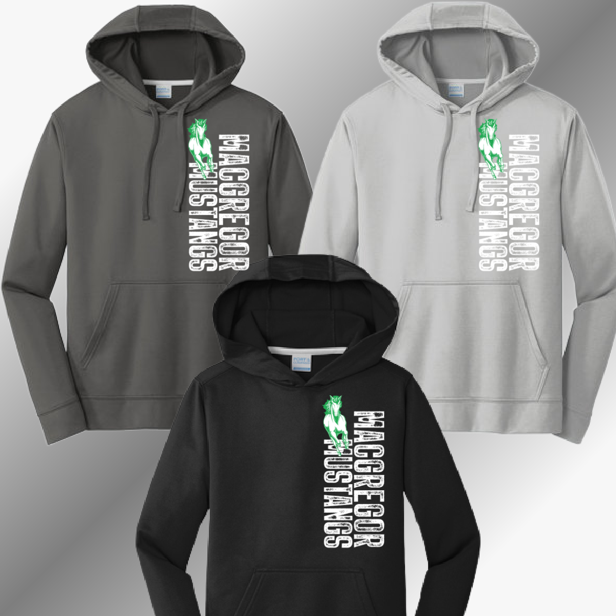 MacGregor Mustangs - Vertical Distressed Performance Hoodie (Youth & Adult)