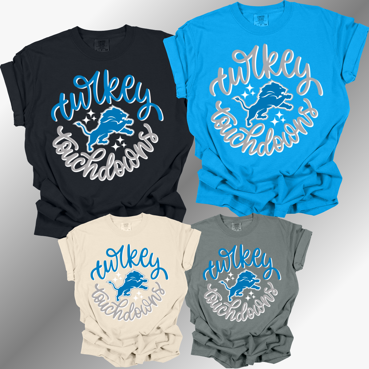 Detroit Football Turkey & Touchdowns Round - Comfort Colors Tee (Adult)