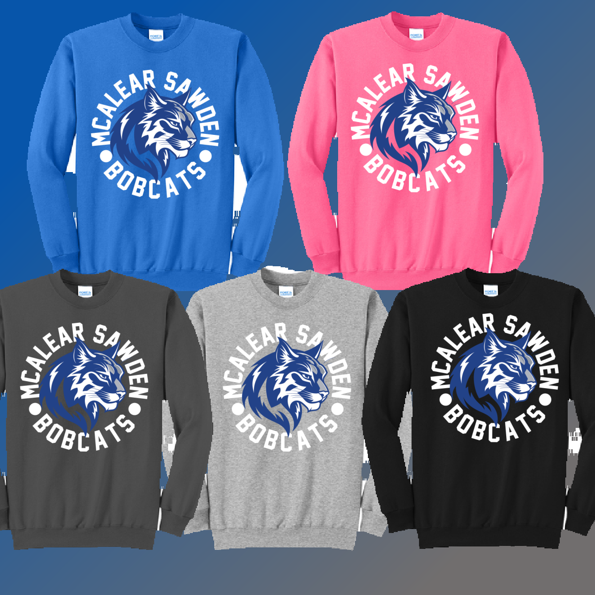 McAlear Sawden Bobcats - Round NEW Mascot Basic Crewneck (Youth & Adult) - MADE TO ORDER/TWO WEEKS