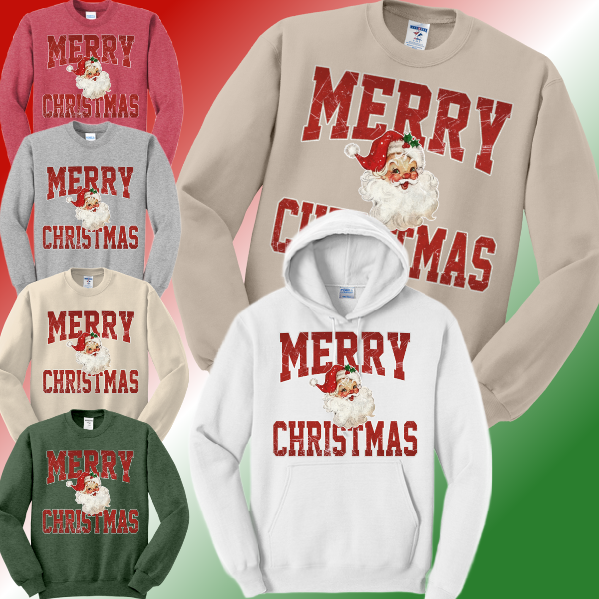 Merry Christmas w/ Vintage Santa Basic Sweatshirt (Adult)