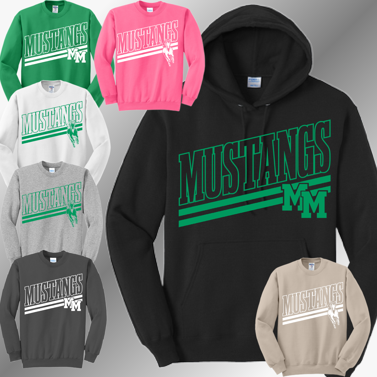 MacGregor Mustangs - Angled Mascot Basic Sweatshirt (Youth & Adult)