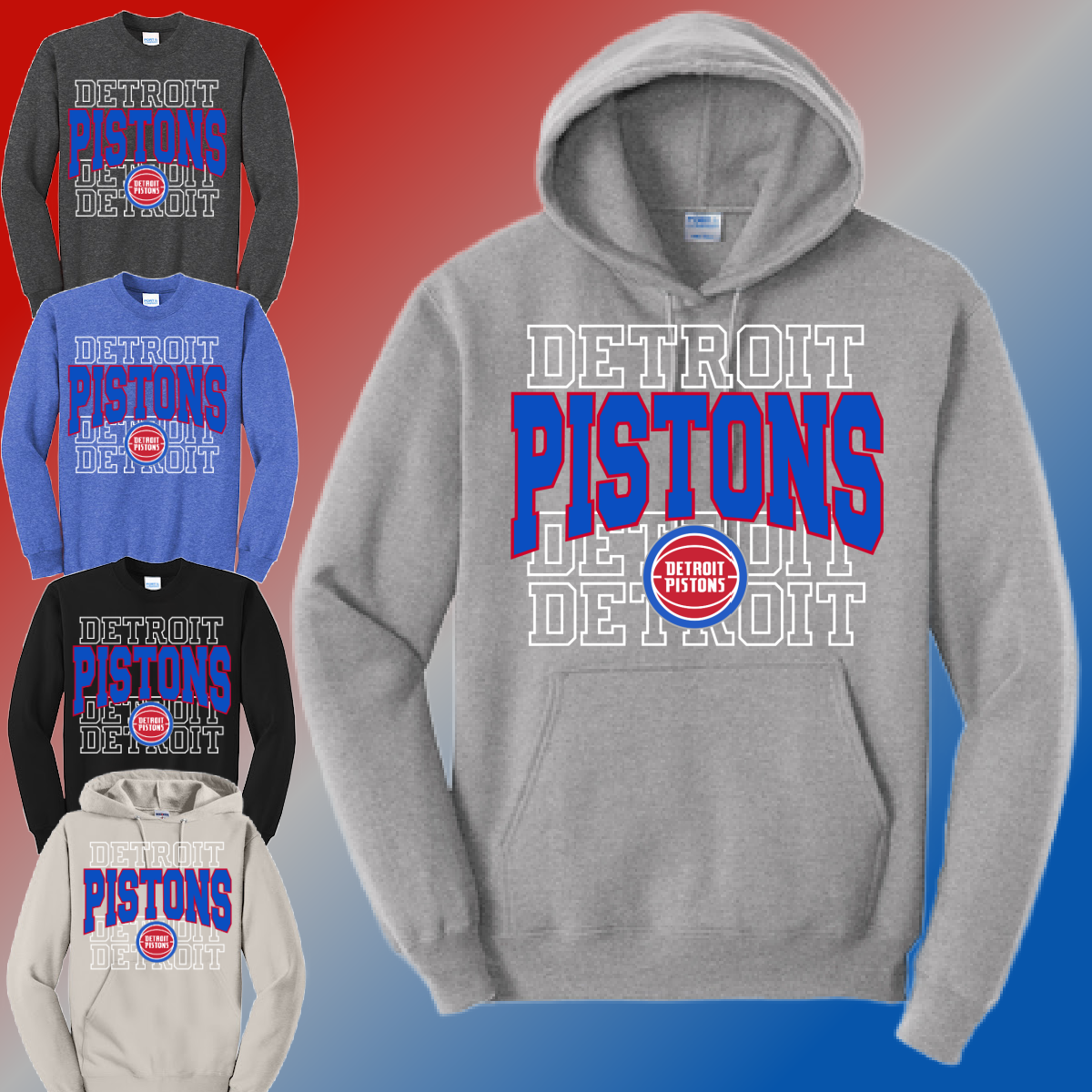 Detroit Basketball Repeating - Basic Sweatshirt (Adult)