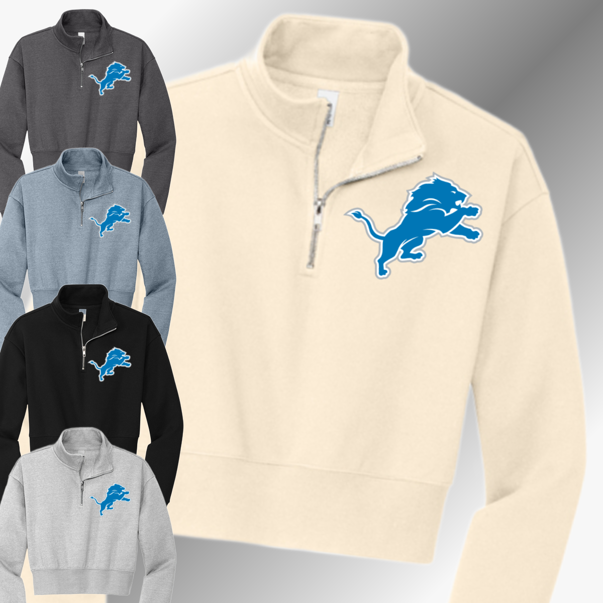 Detroit Football - 1/2 Zip Cropped Logo Sweatshirt (Adult)