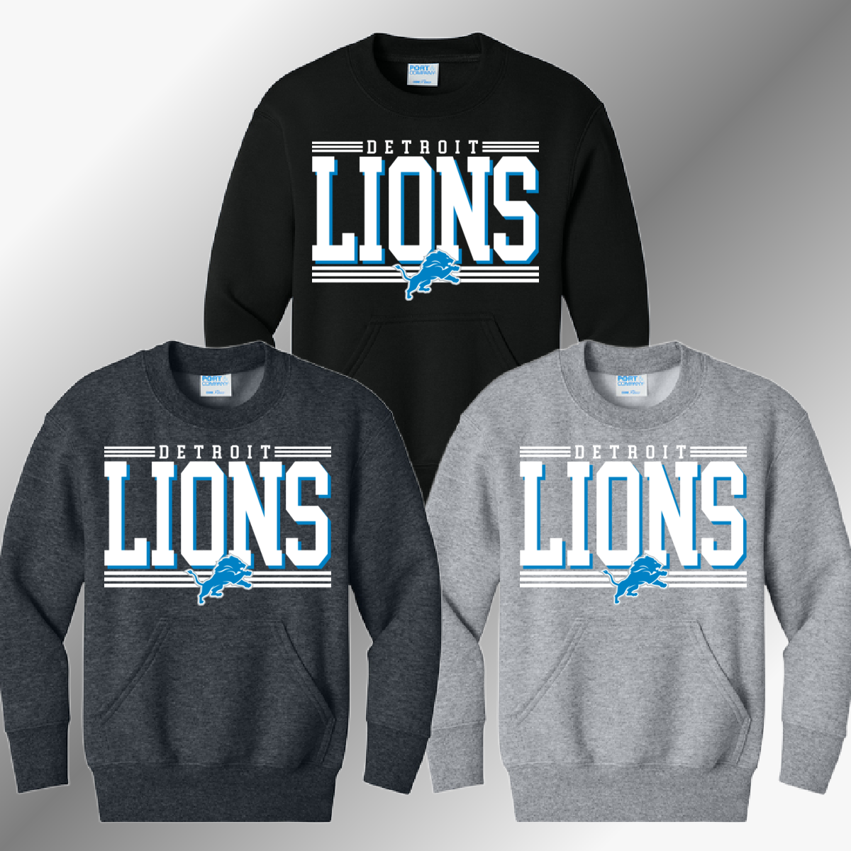 Detroit Football Distressed Offset - Pocketed Crewneck (Youth)