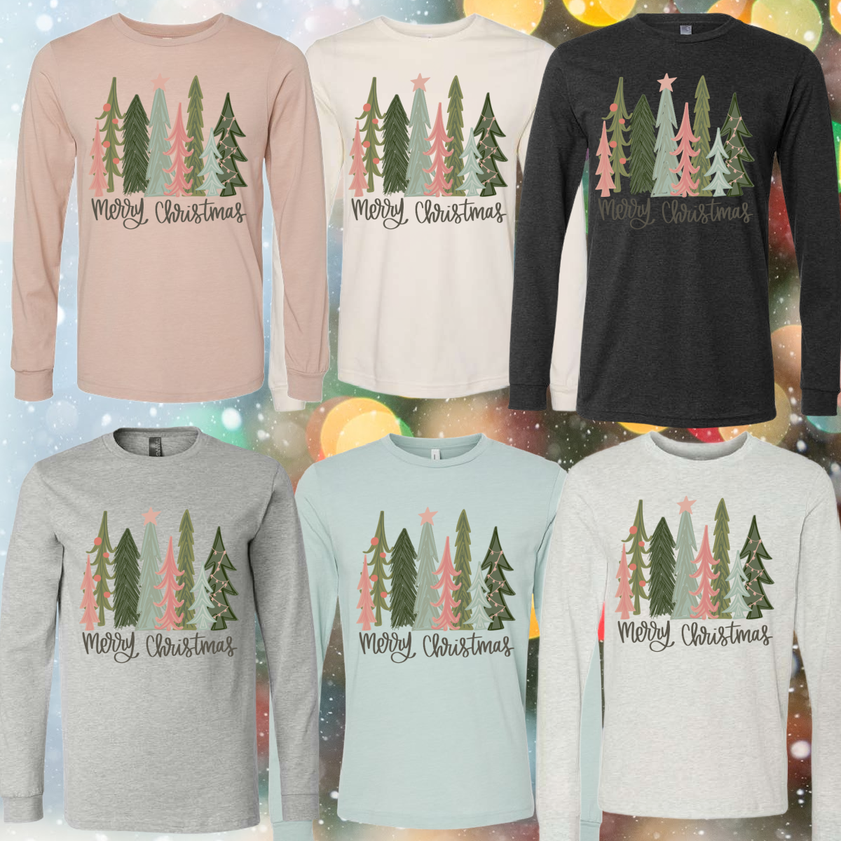 Merry Christmas Pink Trees - Long Sleeve Tee