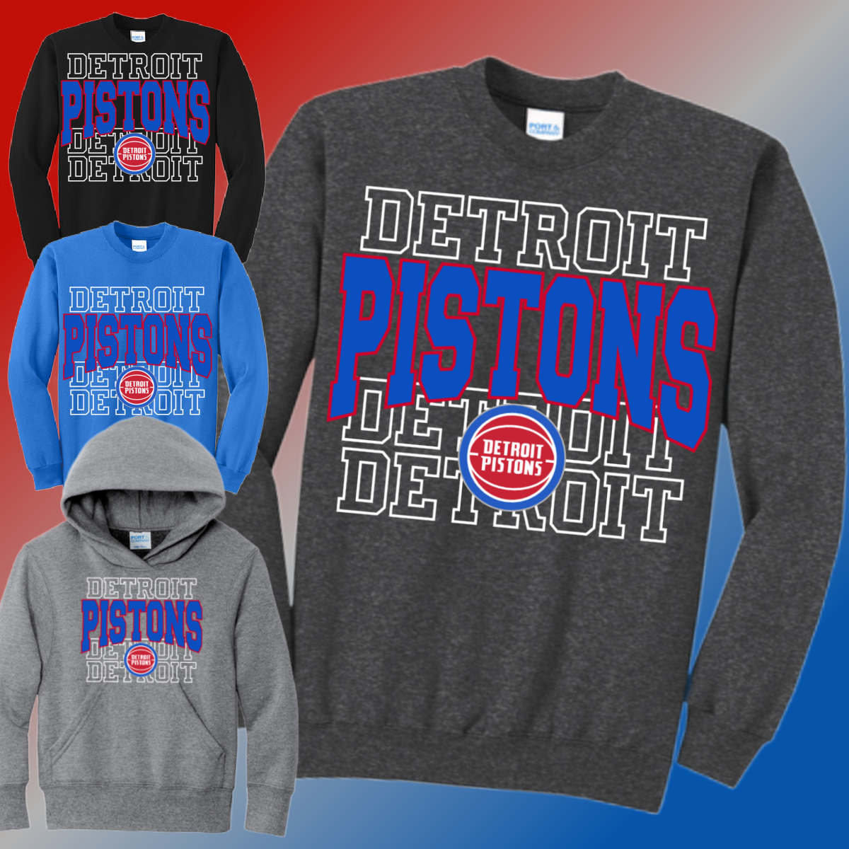 Detroit Basketball Repeating - Basic Sweatshirt (Youth)