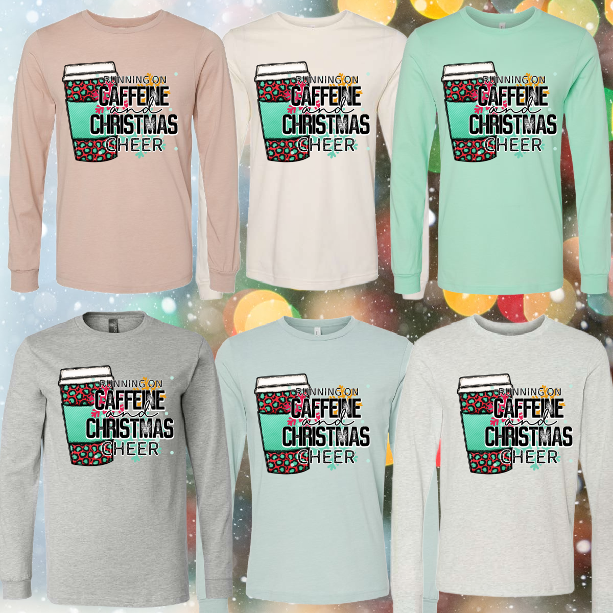 Running On Caffeine & Christmas Cheer (Leopard) - Long Sleeve Tee