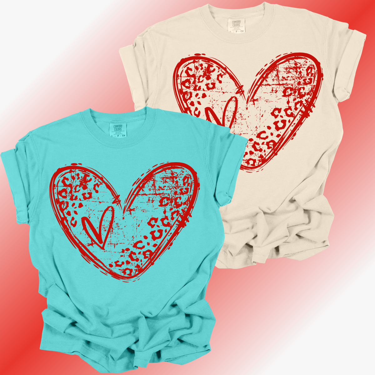 Valentines Distressed Red Leopard Heart - Comfort Colors Tee (Adult)