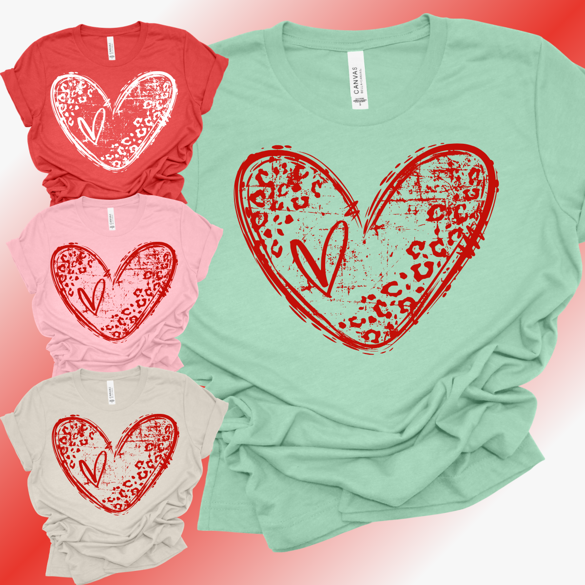 Valentines Day - Distressed Leopard Heart Bella Canvas Tee (Adult)