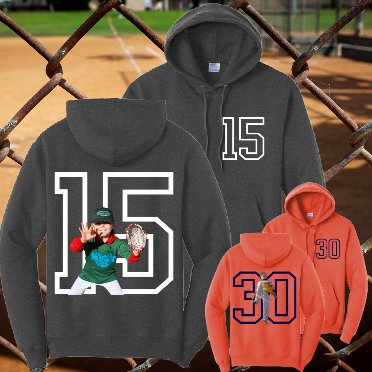 Any Sport - Photo Number Hooded Sweatshirt (Adult)