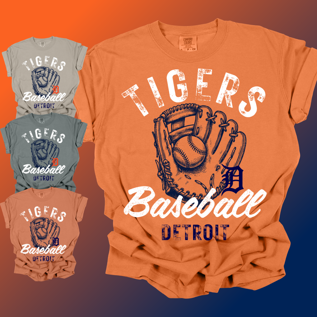 Detroit Baseball - Distressed Glove Comfort Colors Tee (Adult)