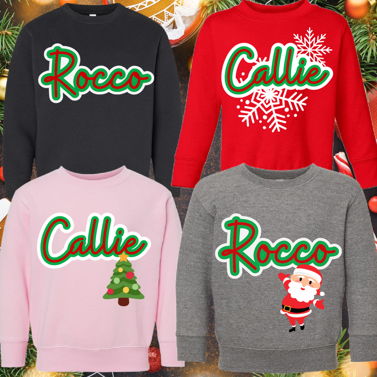 Personalized Christmas Names - Youth Tees, Crewnecks, & Hoodies