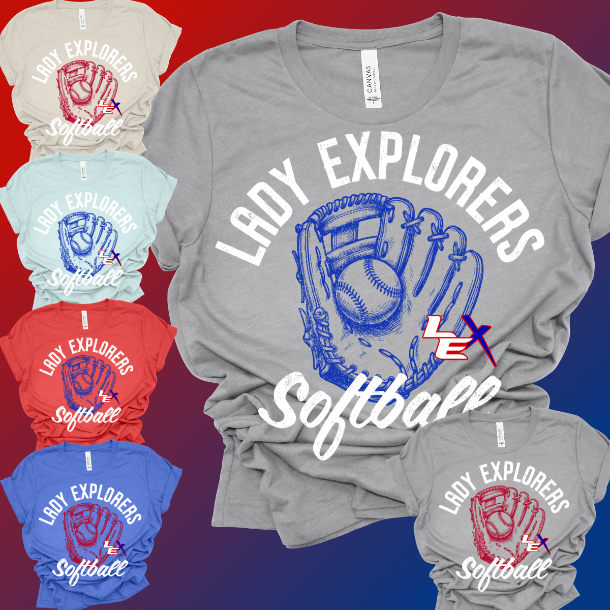 Lady Explorers Softball - Distressed Glove Premium Tee (Toddler, Youth & Adult)
