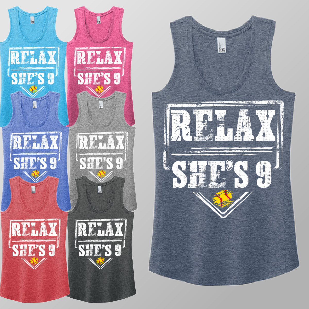 RELAX, She's 9 Softball - Racerback Tank (Womens)