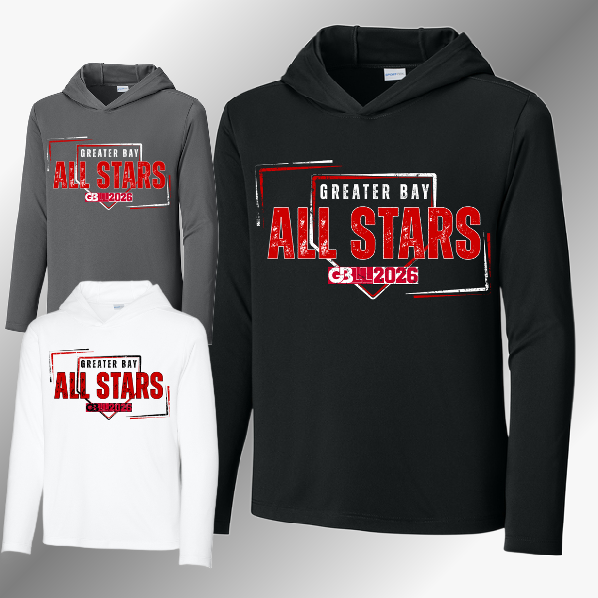 GBLL 2026 Allstars Grunge Logo - Long Sleeve UV Performance Hooded Tee (Youth & Adult)