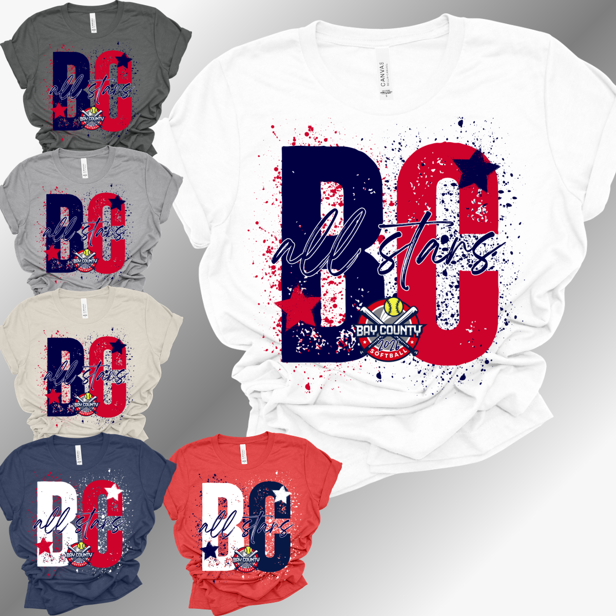 BCSLL 2026 All Stars Splatter - Bella Canvas Tee (Toddler, Youth, Adult, V Neck)